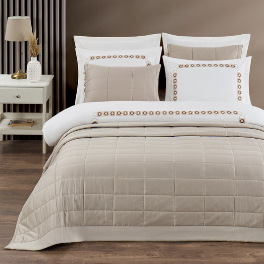 Savio Pamuk Saten Yatak Örtüsü Seti Bej