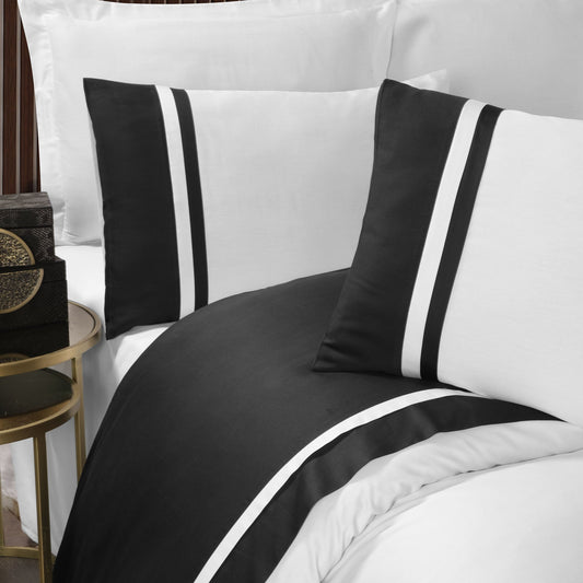 PASIONI - 210tc Saten - Lune - antrasit - beyaz Biyeli Çift Kişilik 6 Parça Nevresim Takımı - Pasioni