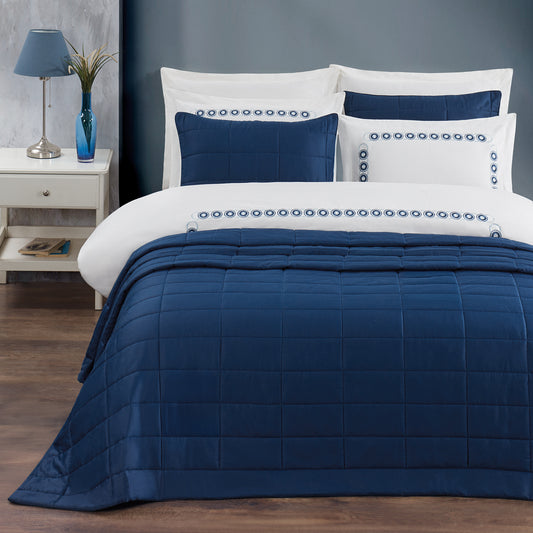 Savio Cotton Satin Bedspread Set Navy Blue