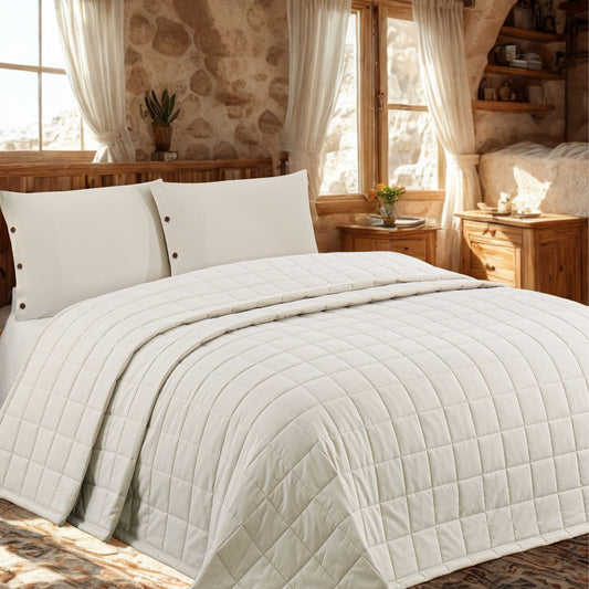 Soft %100 Pamuk Çift Kişilik Yatak Örtüsü Bej