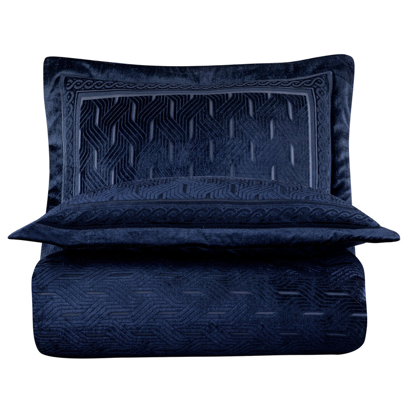 Duke Blue Pattern Duke - Navy Blue Velvet Panel Pattern Bedspread Set – Pasioni